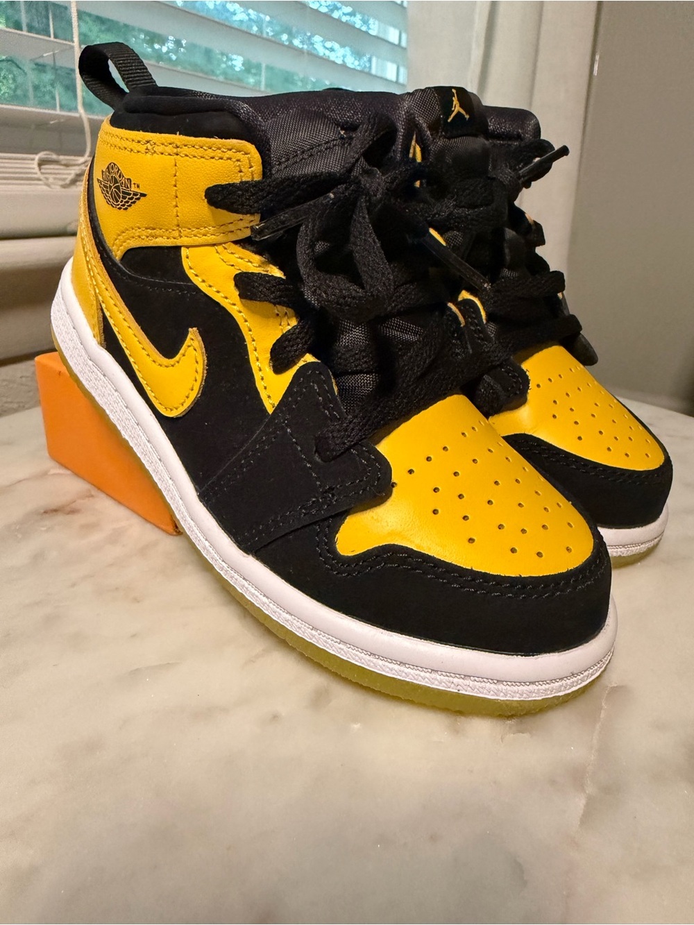 Jordan Kids Black and Yellow Mid-Top Sneakers